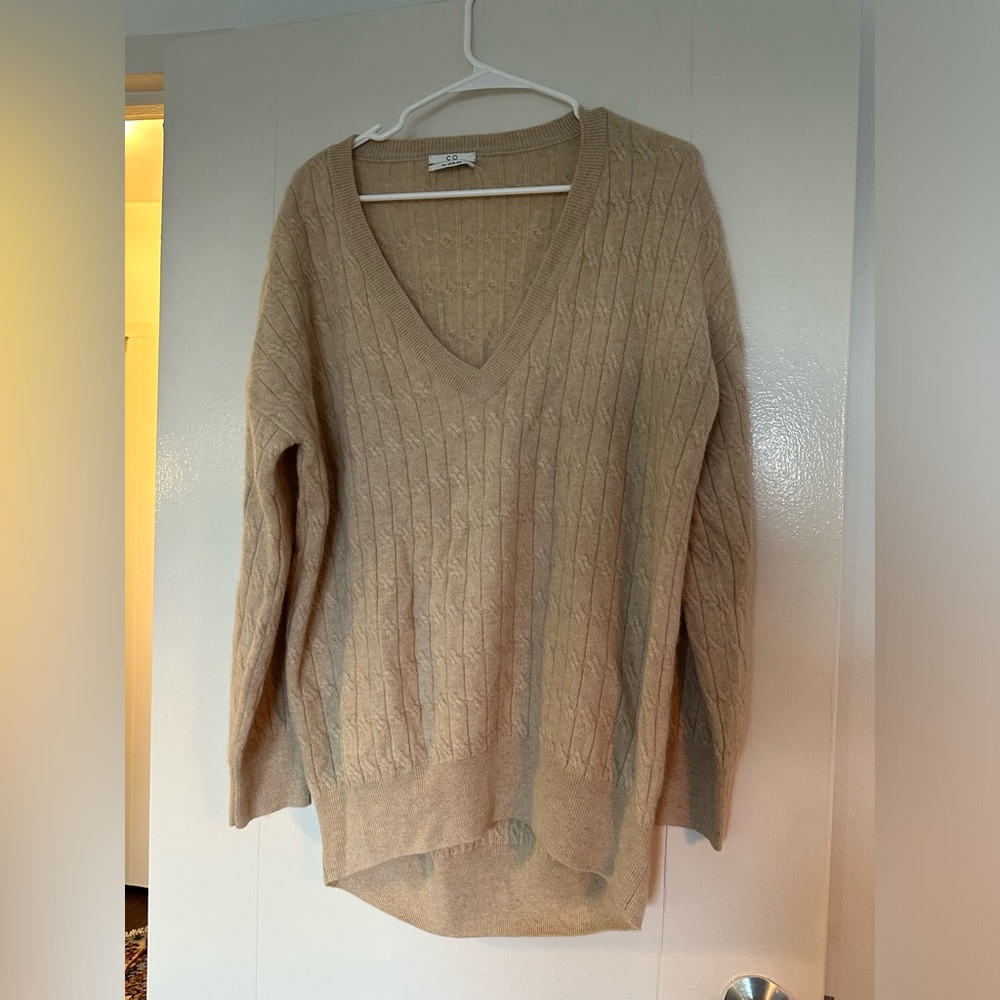 CO Oversized V-neck Cashmere Cable Knit Sweater